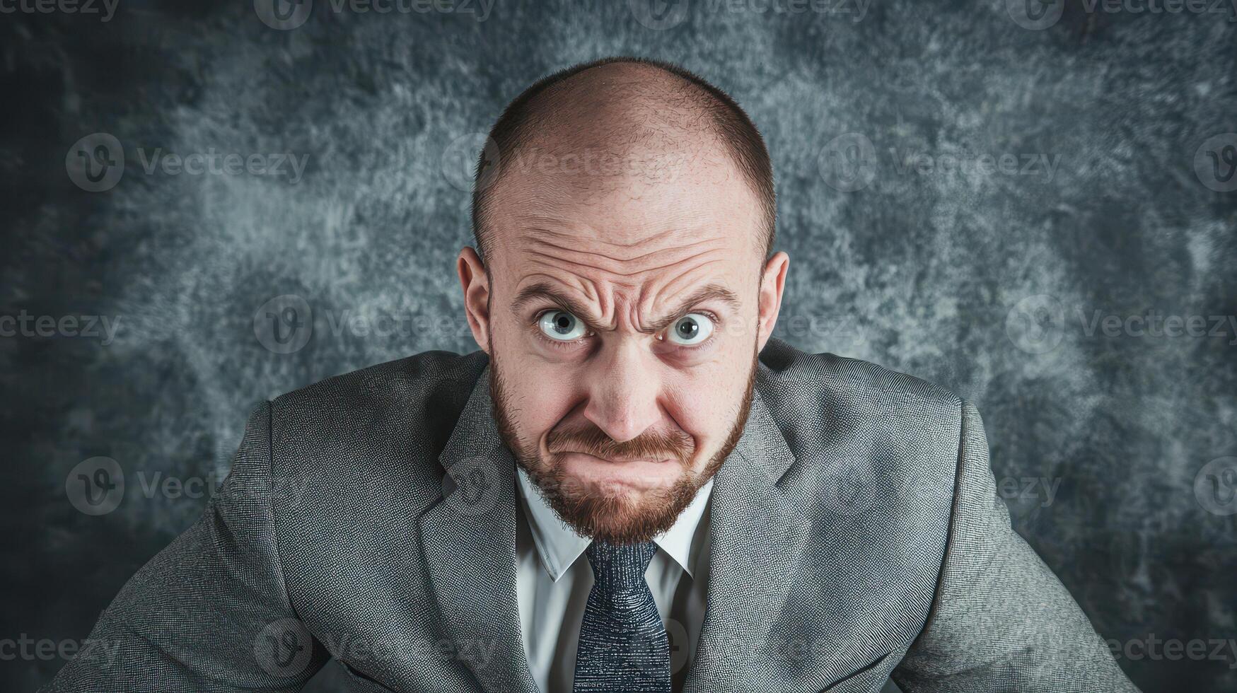A man in a suit and tie is making an angry face photo