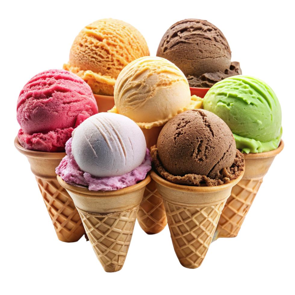 seven tasty ice cream cone is isolated on transparent background png