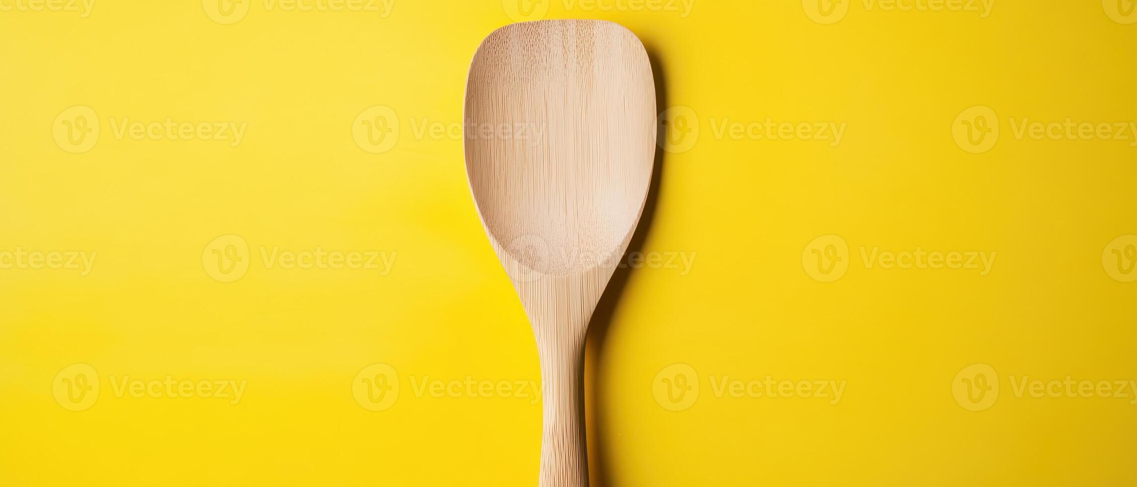 A wooden spoon on a yellow background photo