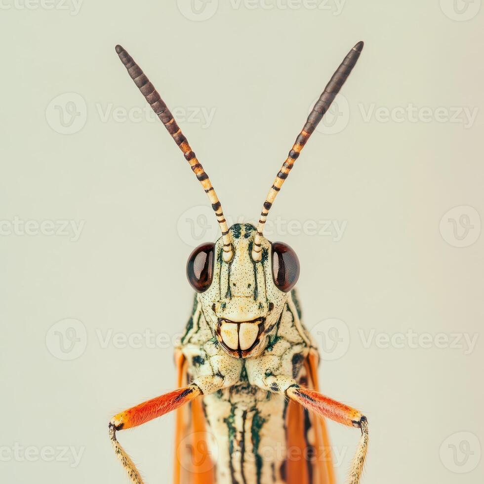 A close up of a grasshopper with a big head photo
