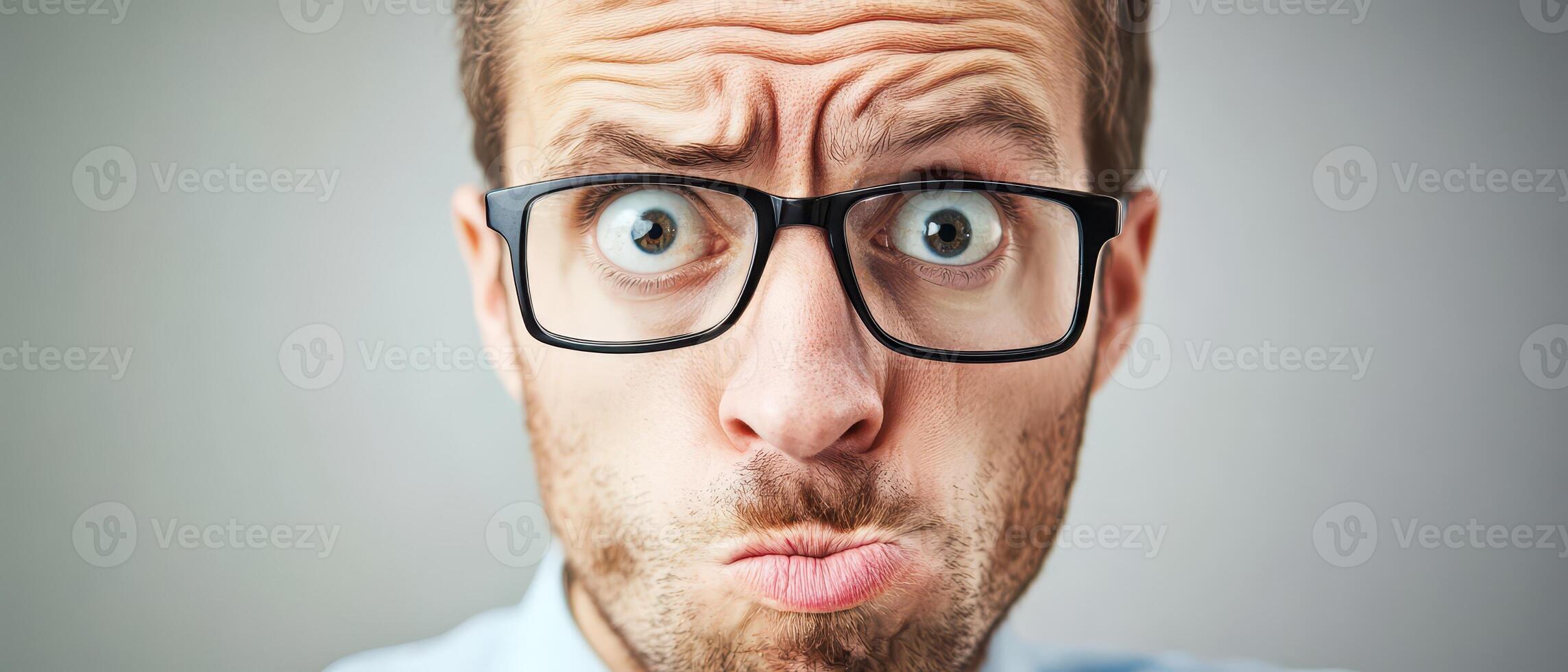 A man with glasses making a funny face photo