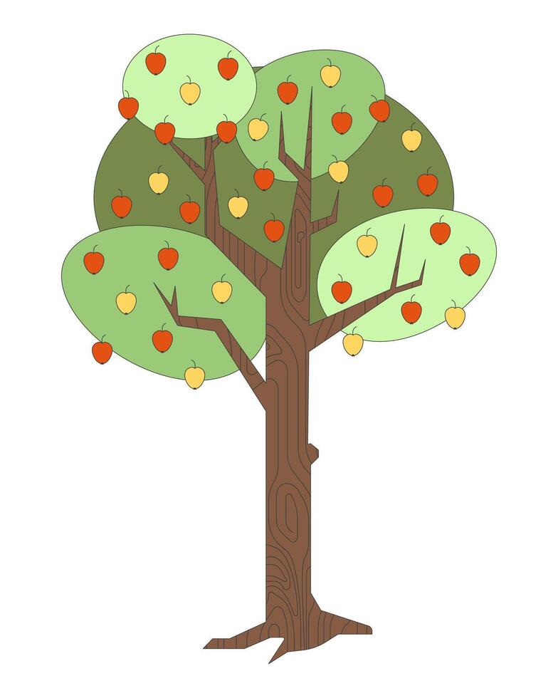 Apple tree 2D cartoon object. Appletree nature. Organic farming, countryside orchard and fresh fruits. Seasonal harvest isolated element flat clip art on white. Spot illustration vector