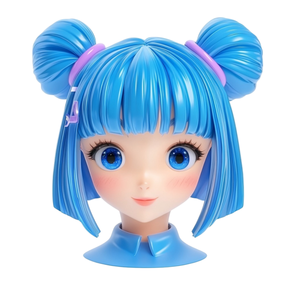 A doll with blue hair and a pink bow png