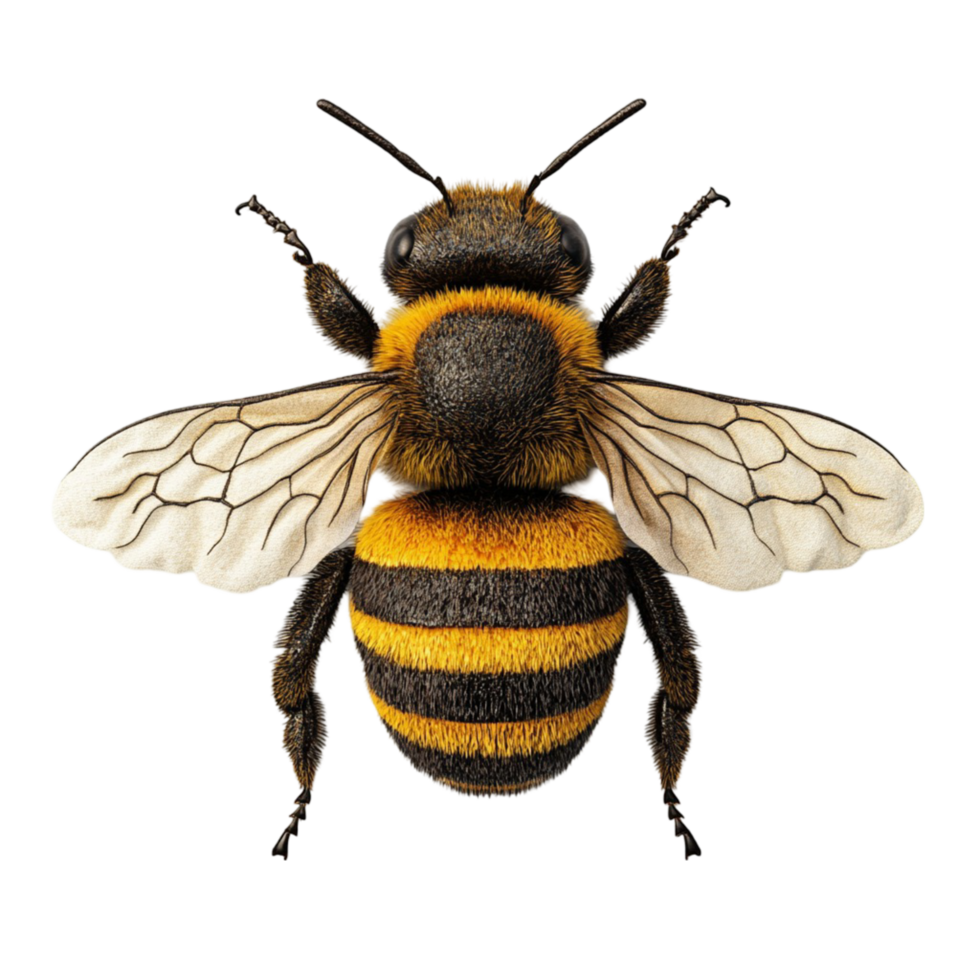 Realistic Bee Illustration With Detailed Wings And Striped Body Isolated On A Transparent Background png