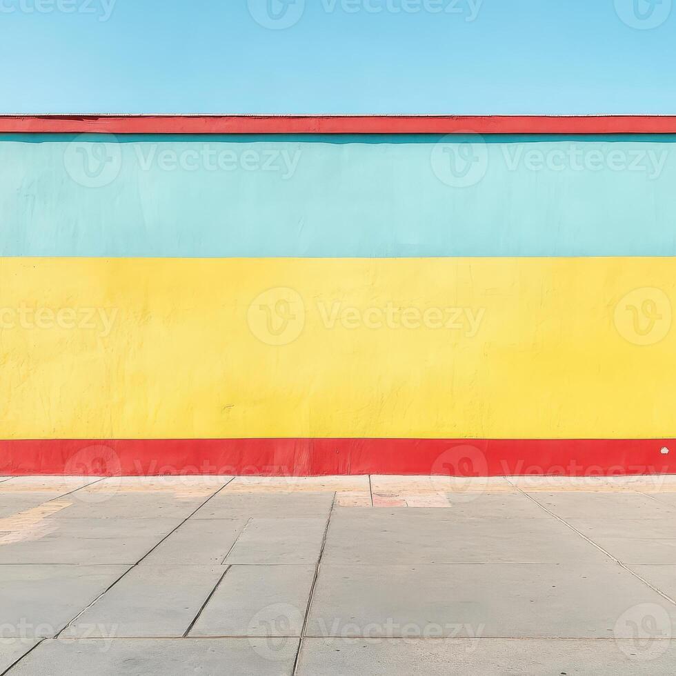A colorful wall with a blue, yellow and red stripe photo