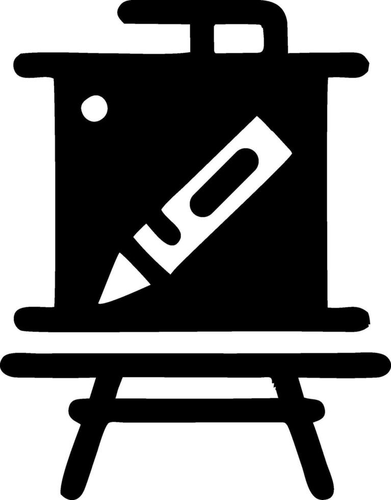 A black and white drawing of a pencil and easel vector