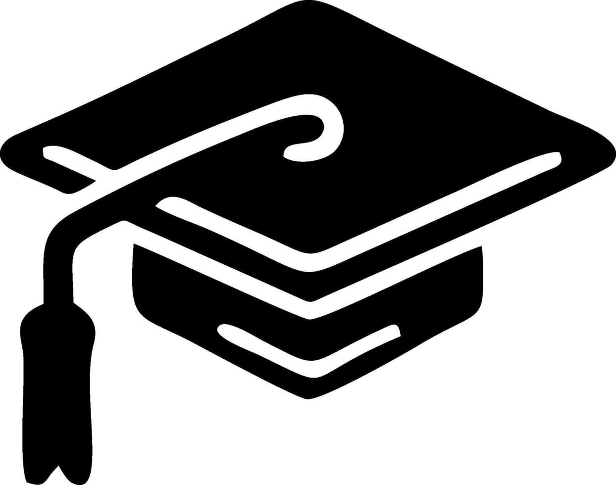 A black and white graduation cap icon vector