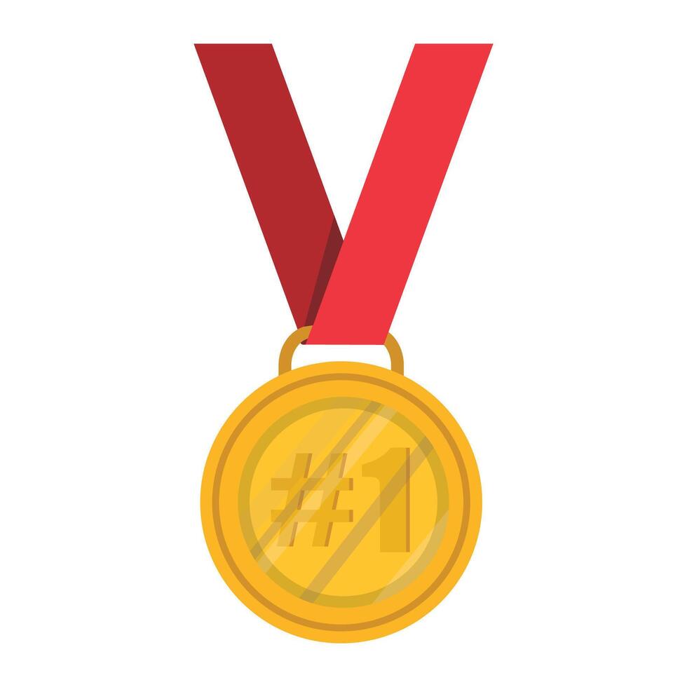 Gold first medallion achievement metallic winning sign icon flat vector