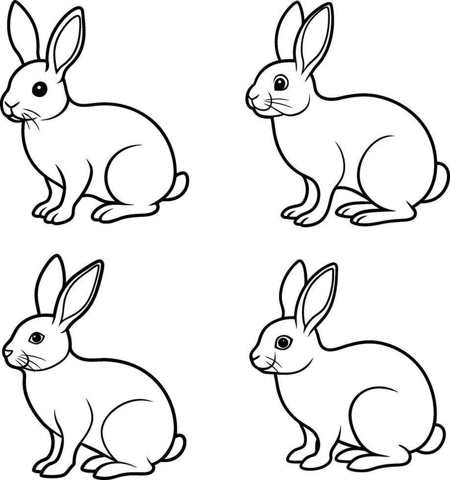 Rabbit Line Art Set Cute Bunny Outline Drawing Collection vector
