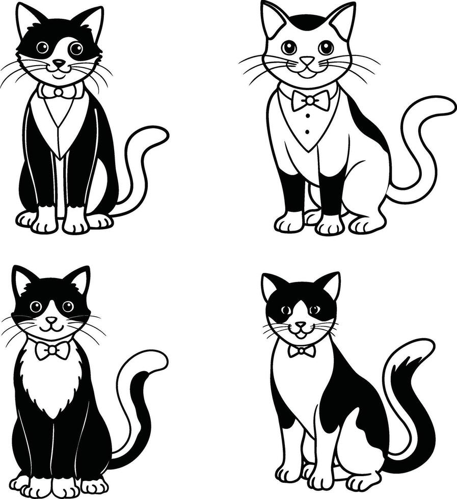 Adorable Feline Line Art Set Cat Outline Drawing Collection vector