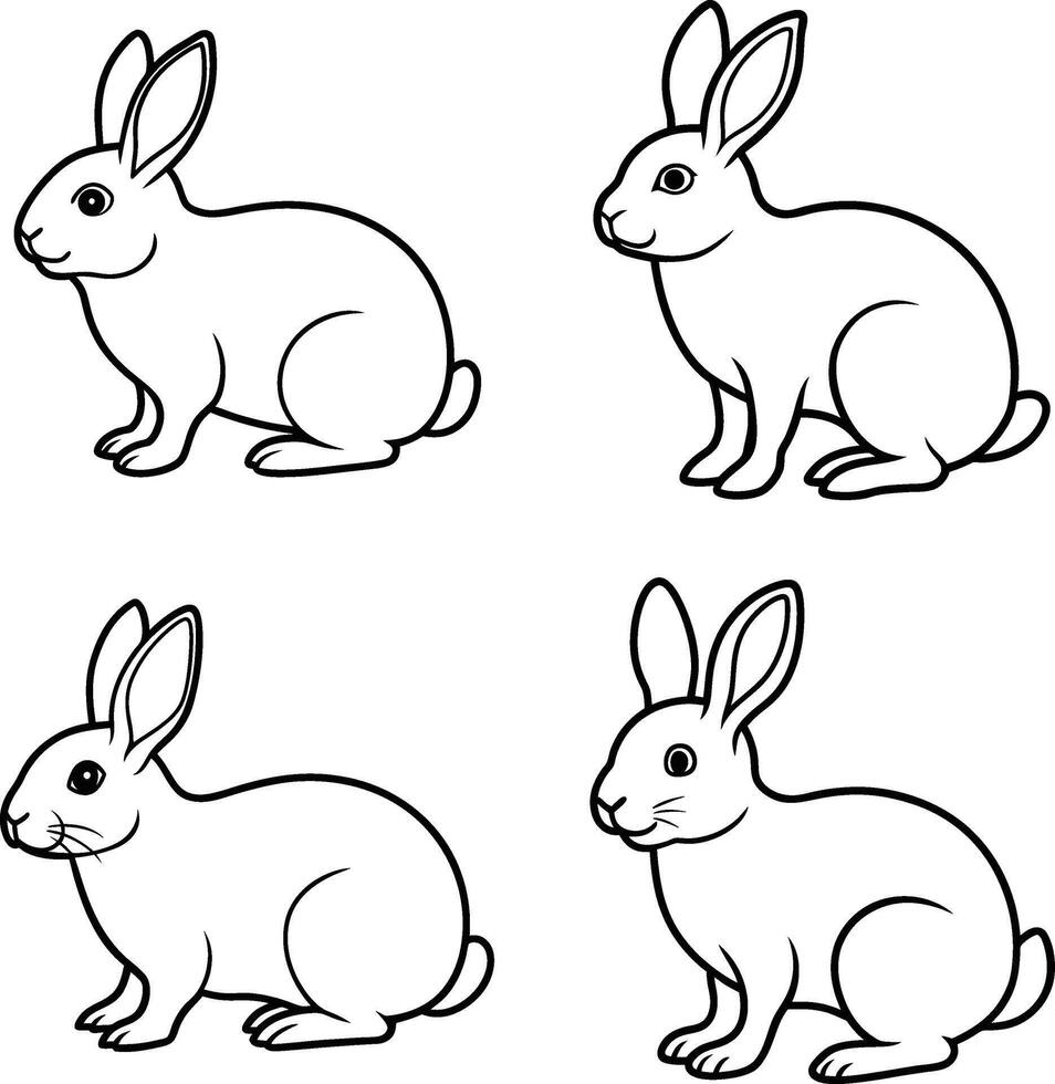 Bunny Outline Collection Rabbit Line Art Drawing Set vector