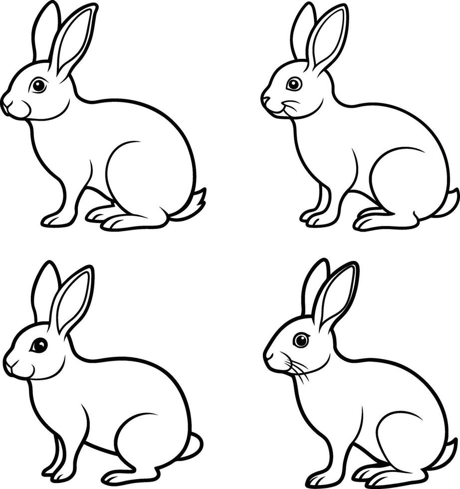 Bunny Outline Drawing Set Adorable Rabbit Line Art Collection vector
