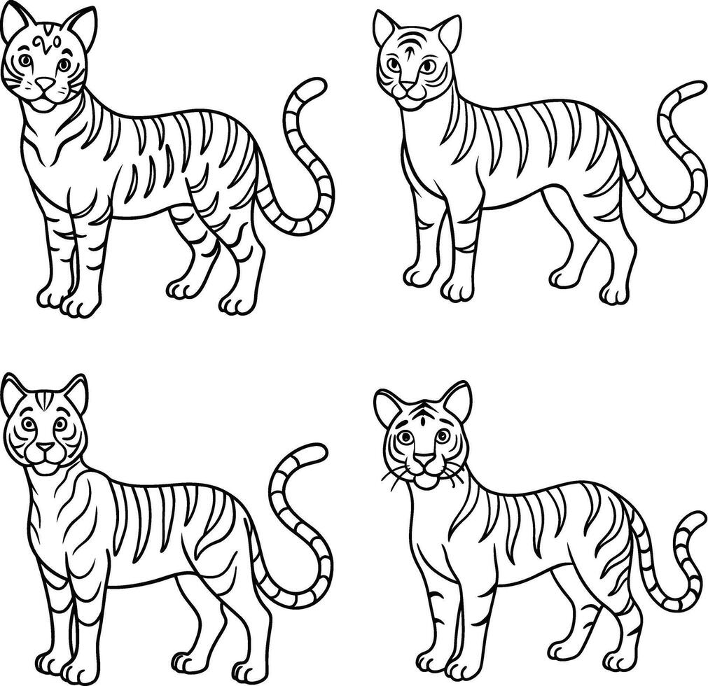 Adorable Cat Outline Set Feline Line Art Collection vector