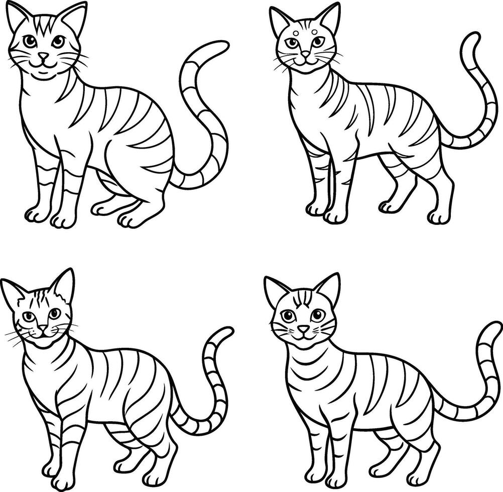 Cat Illustration Collection Cute Feline Outline Drawing vector