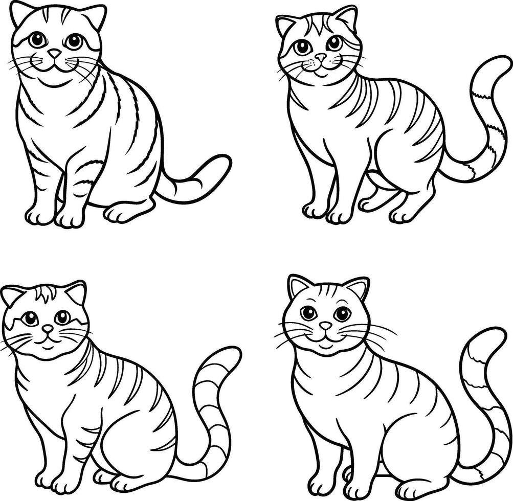 Cat Outline Set Feline Line Drawing Collection vector
