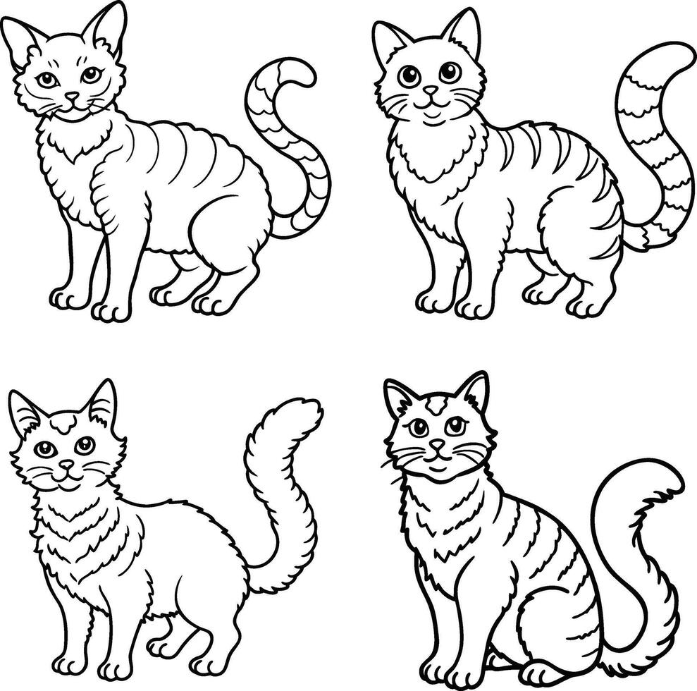 Feline Outline Art Collection Cute Cat Line Drawing Set vector