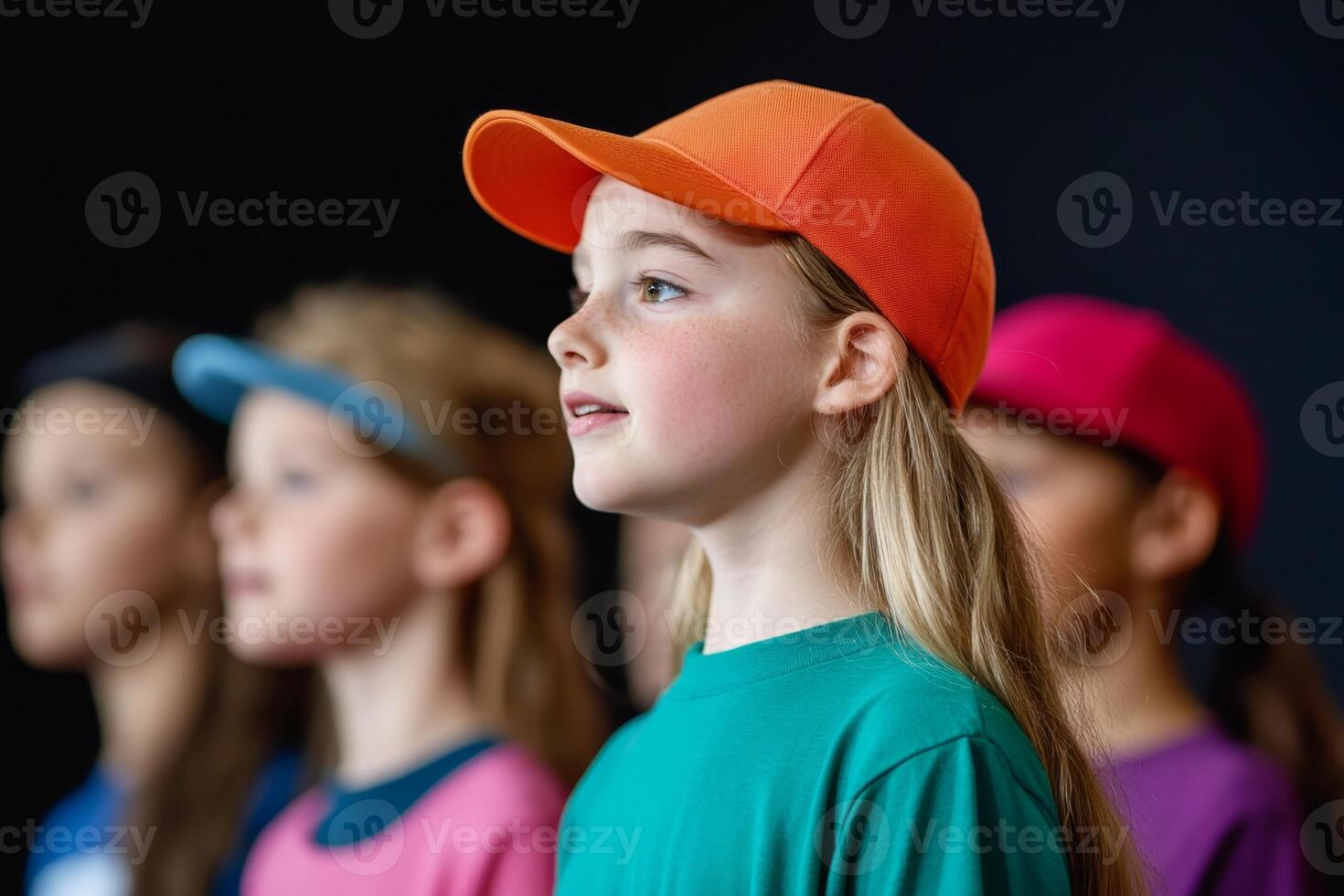 Young children wearing colorful caps participate in a group activity indoors during a workshop or event photo