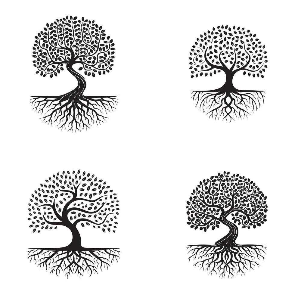 Twisting Grace Elegant Black and White Tree Illustration vector