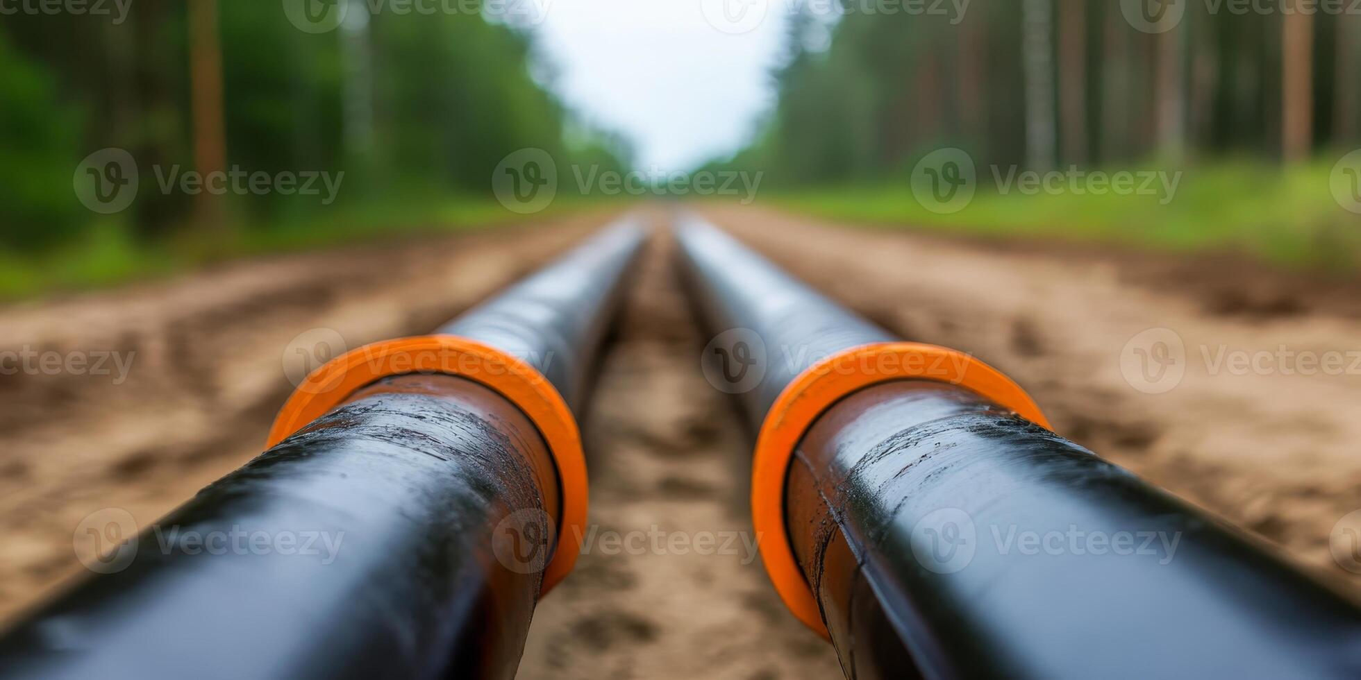 Construction of underground pipelines in a forested area during a cloudy day photo