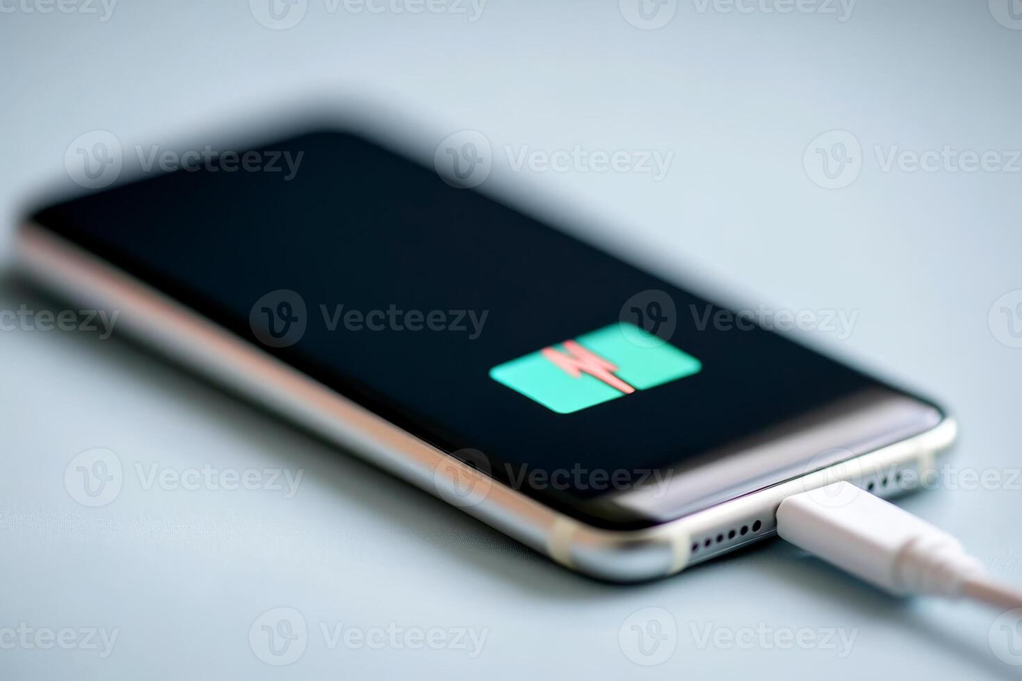 Mobile phone charging with a modern design on a blue background during daytime photo