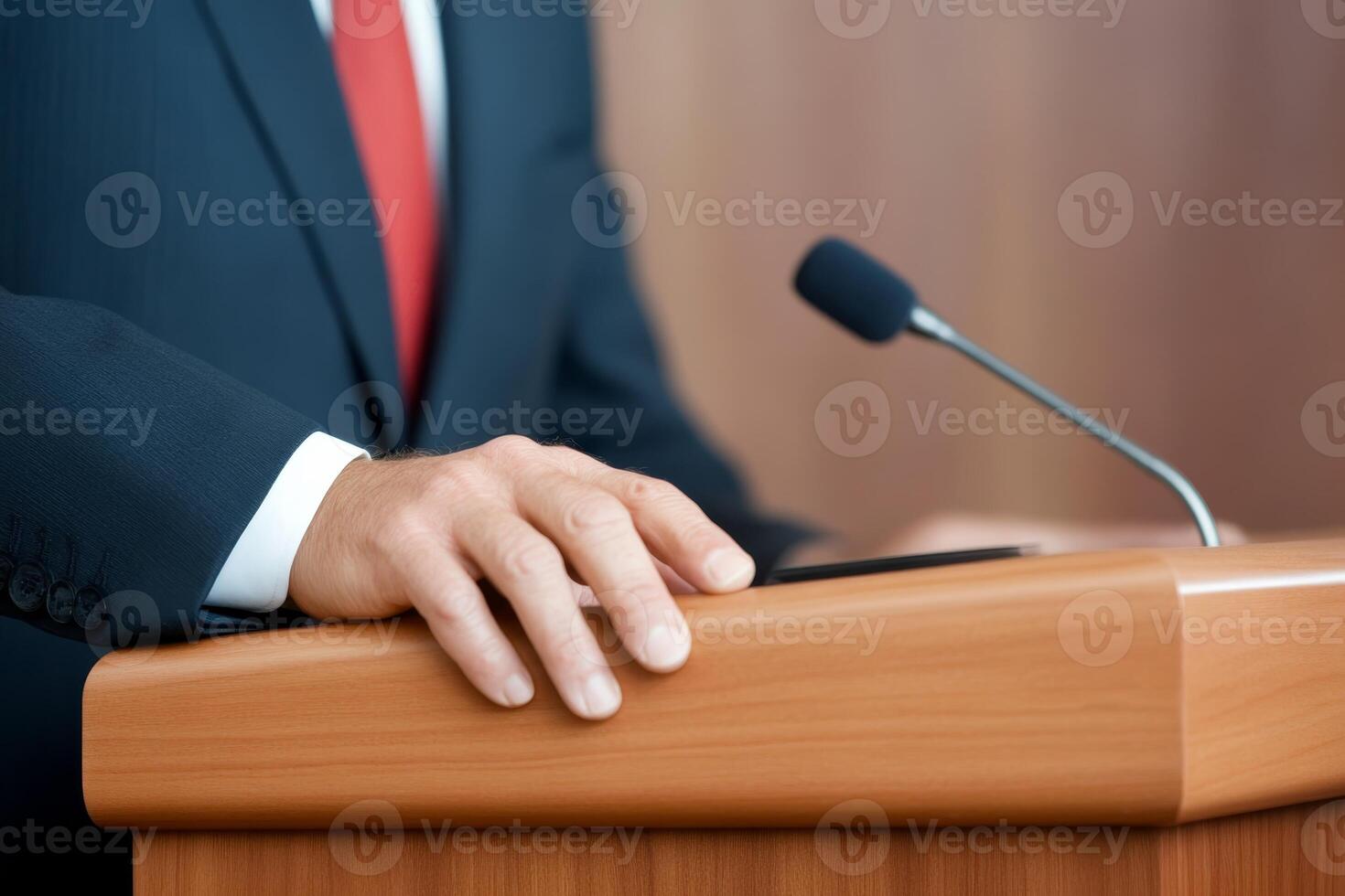 Public speaking event featuring a speaker at a podium in a formal setting with focus on hand gestures photo