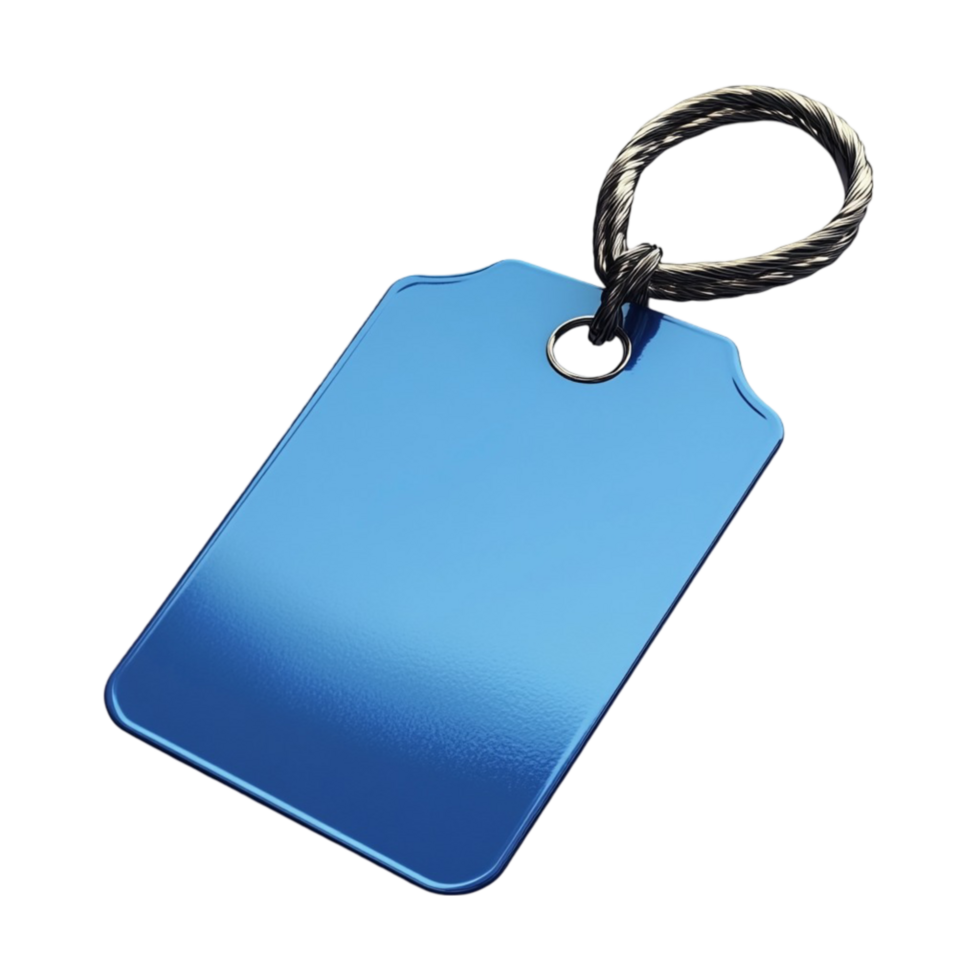 A blue keychain with a metal ring png