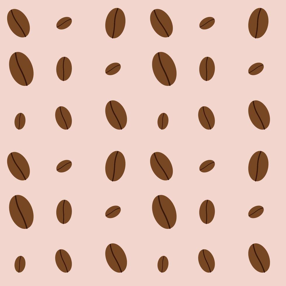 Flat-style seamless pattern with coffee beans on a brown background. Perfect for cafe branding, packaging, textiles, or digital designs. vector