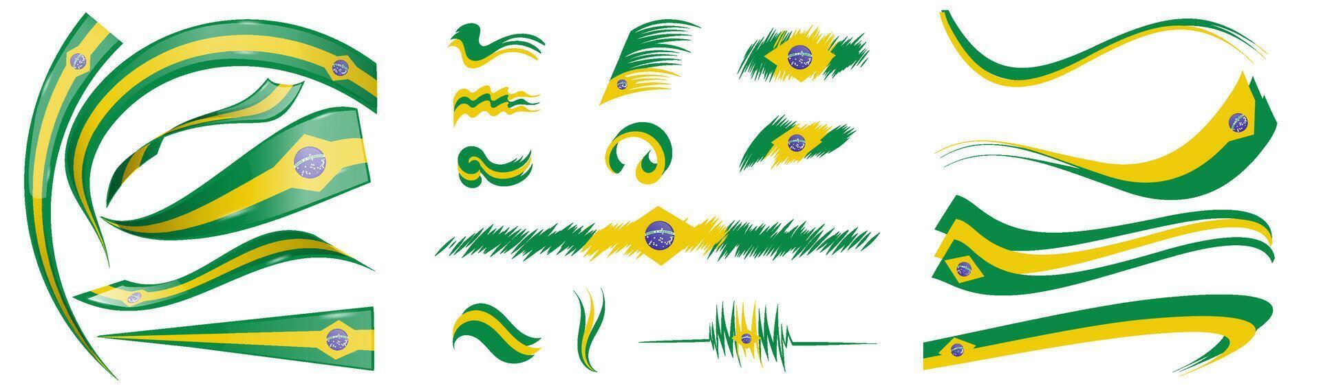Brazil flag set elements, illustration on a white background vector