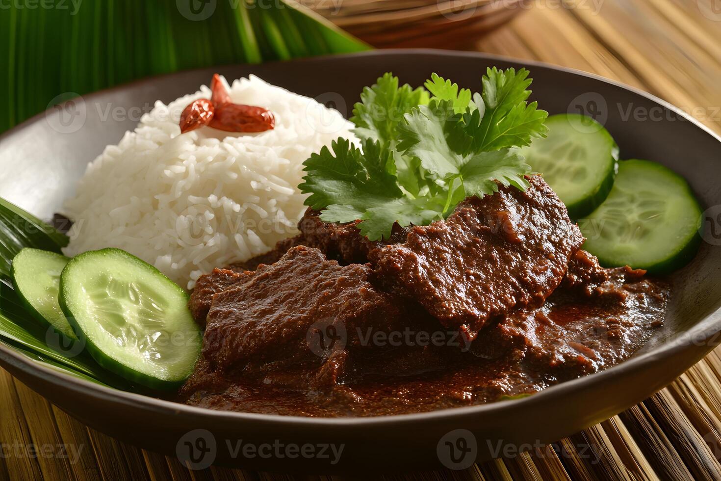 Malaysian Beef Rendang with tender slow-cooked beef in a rich, spicy coconut sauce photo