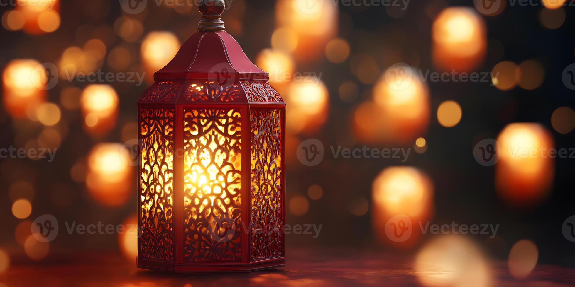 Close-up of glowing red lantern with intricate golden patterns illuminated softly, festive lighting photo