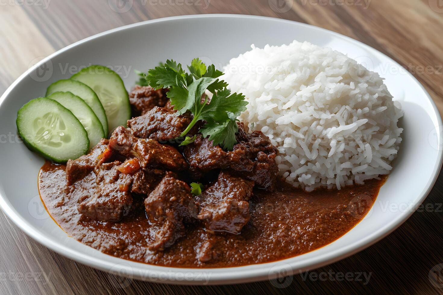 Tender Beef Rendang slow-cooked in a rich coconut sauce with aromatic spices, a Malaysian classic photo