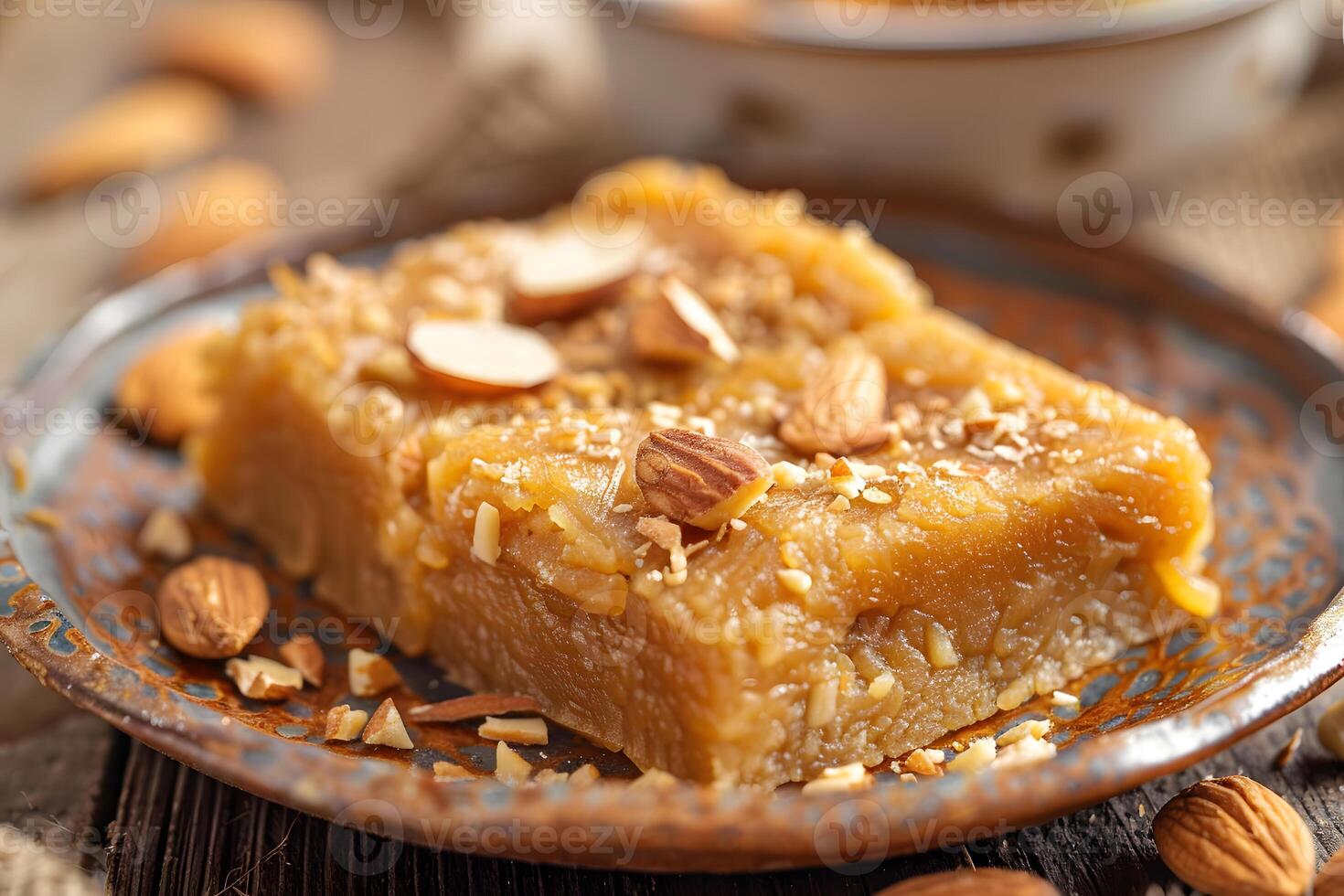 Rich and creamy traditional Arabian halwa made with sugar and tahini, offering a smooth, indulgent texture photo