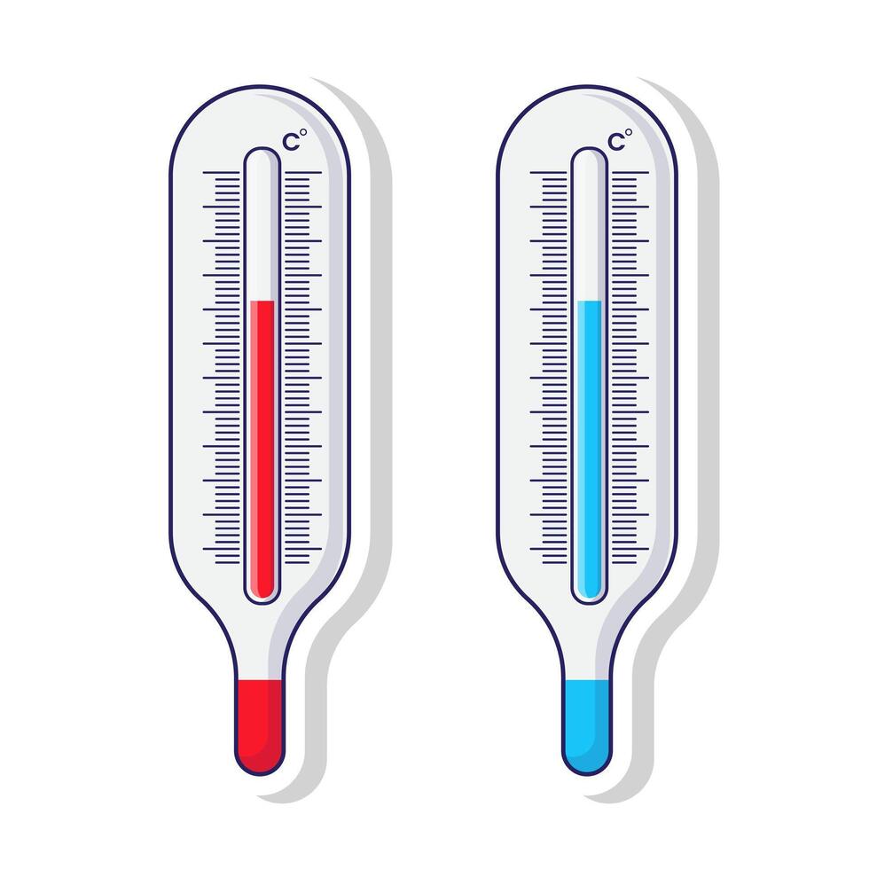 Cute medical mercury Thermometers cartoon illustration object isolated on white background. Medical theme. vector