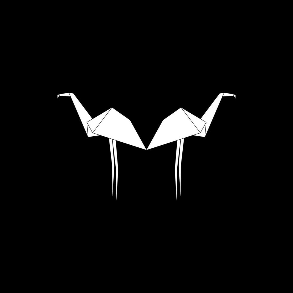 Pair Flamingo Shape Inspired by Origami Form, can use for Logo, Pictogram, Endangered Animals Figure, Website, Apps, or Graphic Design Element. Black White Editable vector