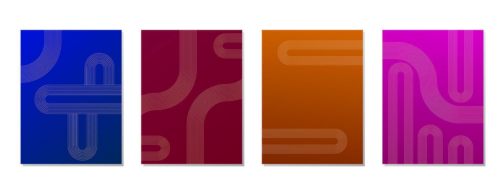 SET ABSTRACT GRADIENT BACKGROUND WITH LINE ART DESIGN vector