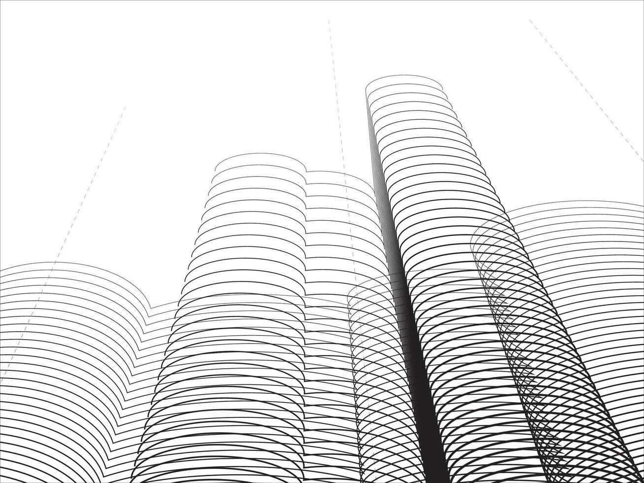 Illustration of a curved building with continuous lines on a white background. vector
