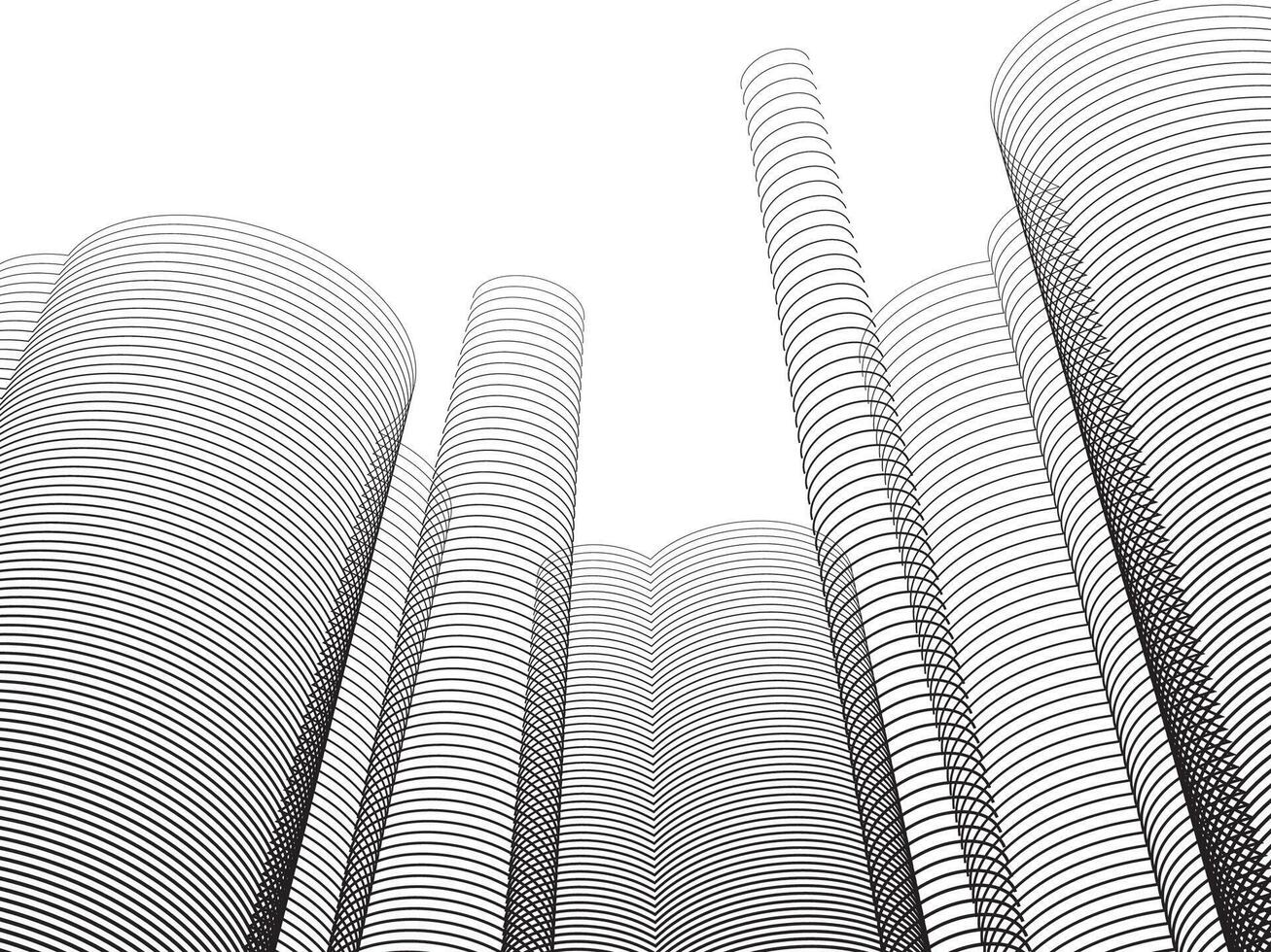 Illustration of a cylindrical high-rise building with continuous lines on a white background. vector