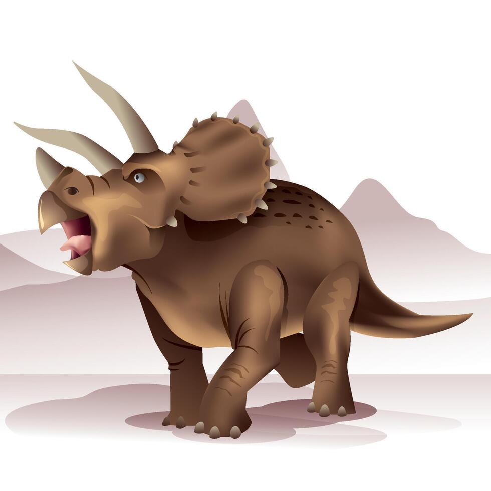 Isolated illustration of a Triceratops dinosaur on a mountain background. vector