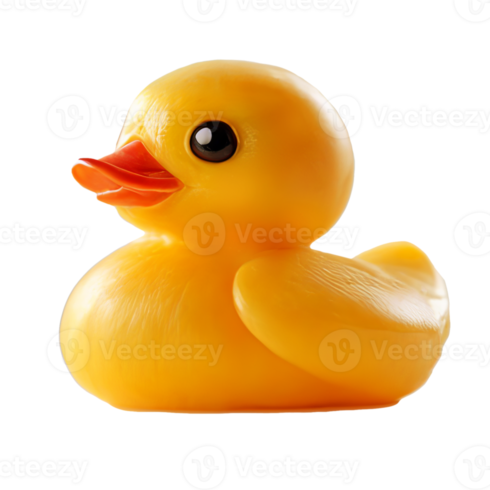 A yellow rubber duck with a red beak on a transparent background png