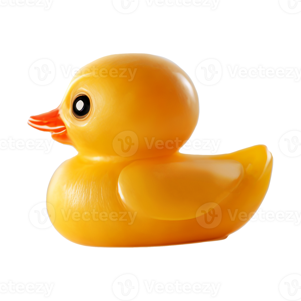 A small yellow rubber duck with a red beak on transparent background png