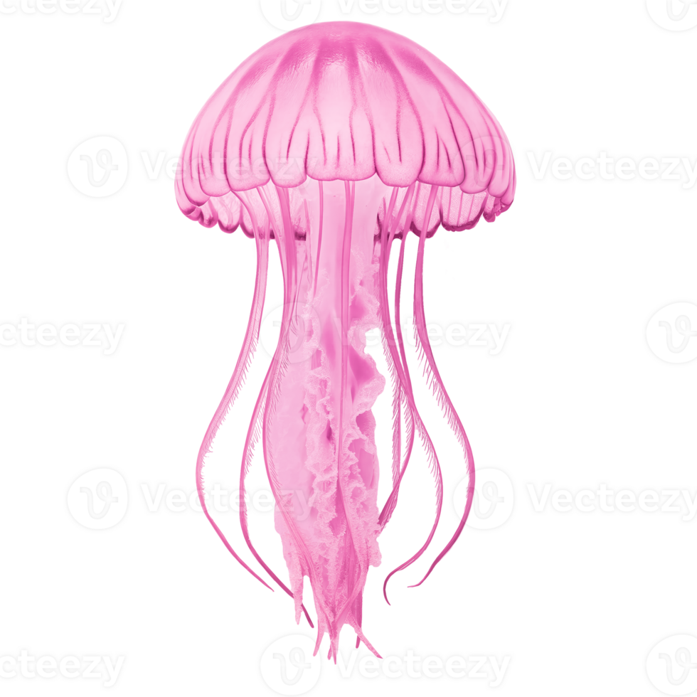 A pink jellyfish with long tentacles on a transparent background png