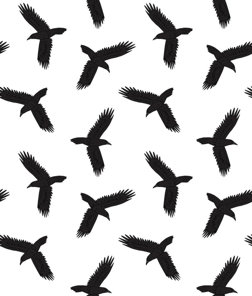 Seamless pattern of hand drawn doodle flying ravens vector