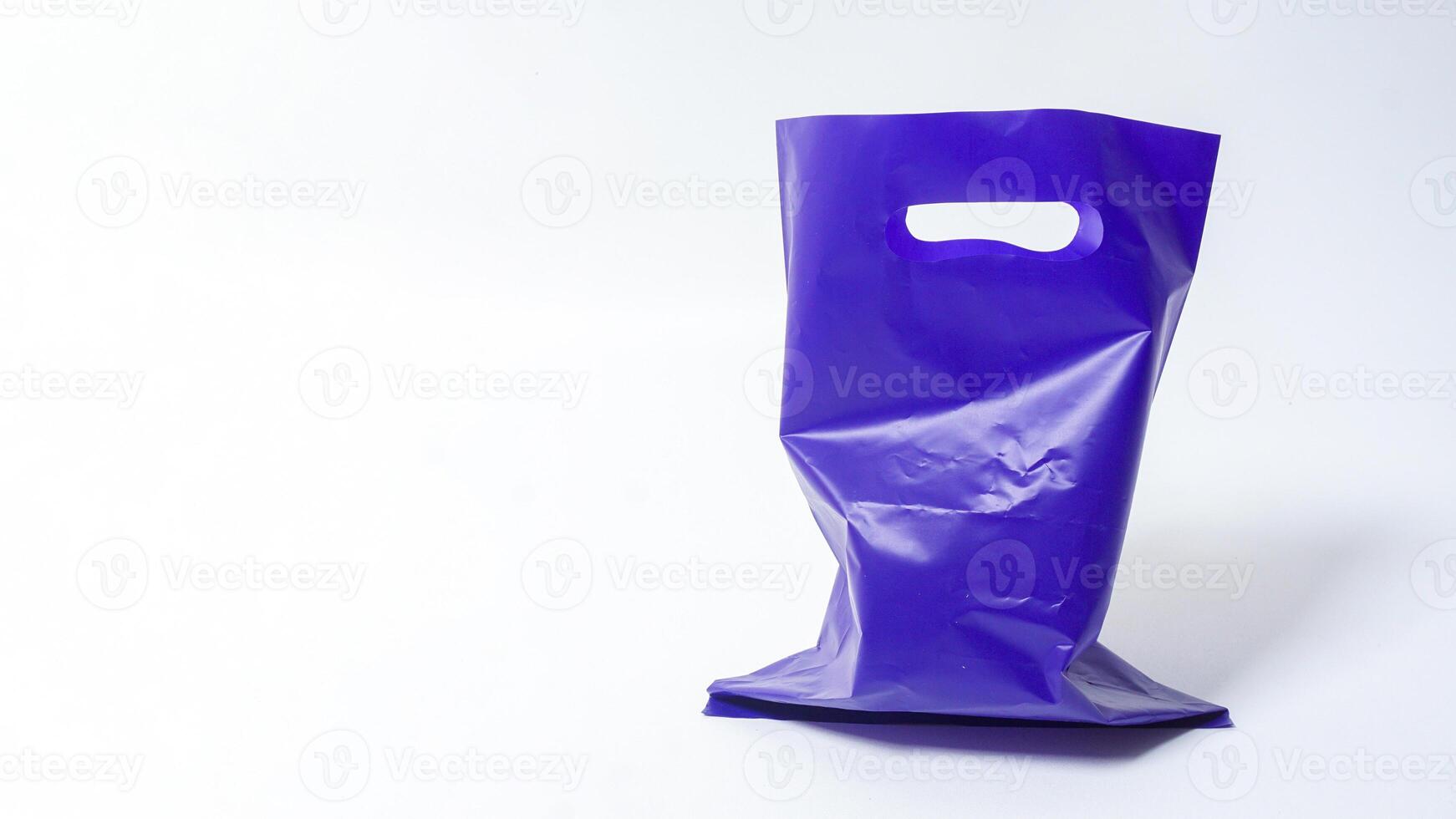 Open Purple Plastic Bag Mock Up with Copy Space on White Background photo