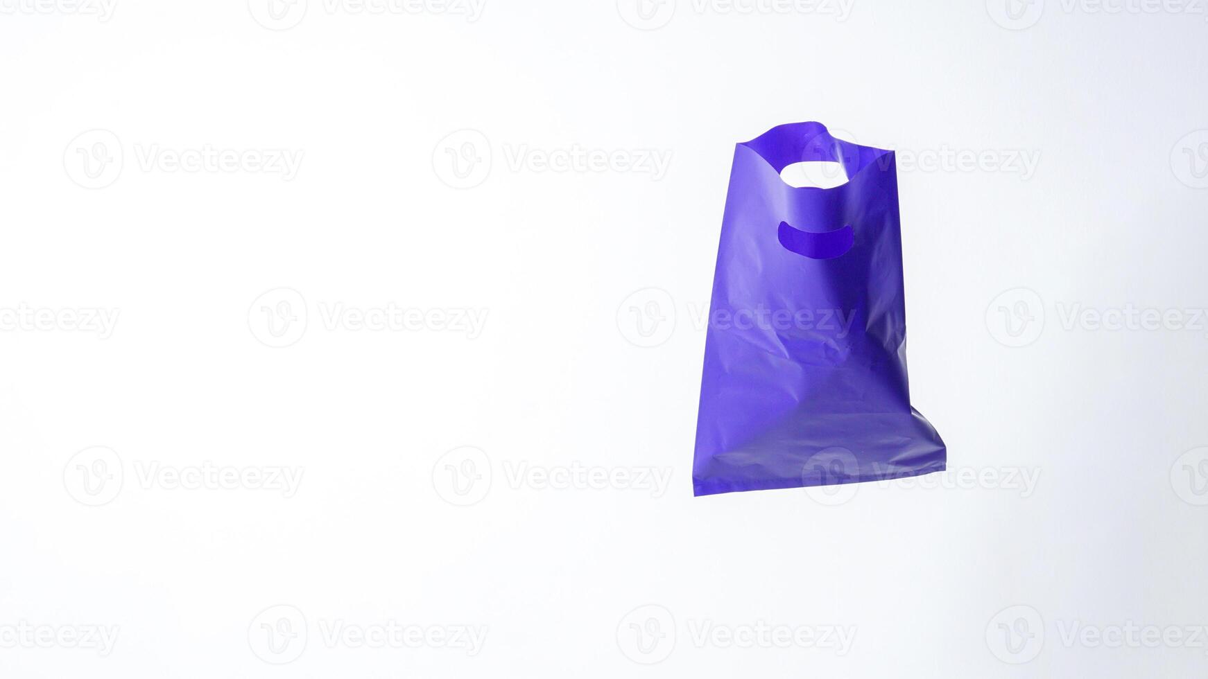 Open Purple Plastic Bag Mock Up on White Background photo