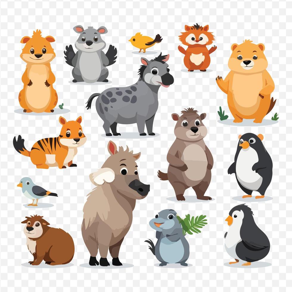set of cute wild animals on white background vector