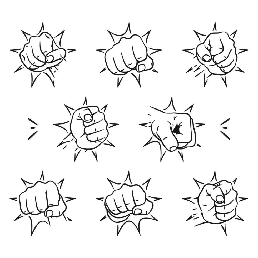 Clenched Fist Punch Pose Line Art Collection vector