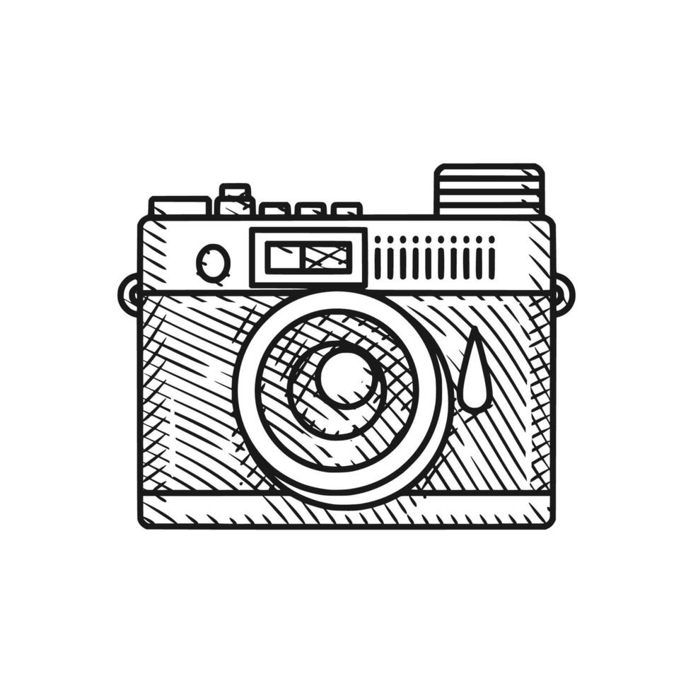 Engraving Style Retro Camera Line Art vector