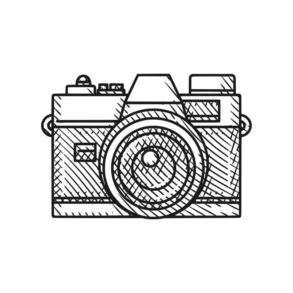 Vintage Camera Engraving Line Art Design vector