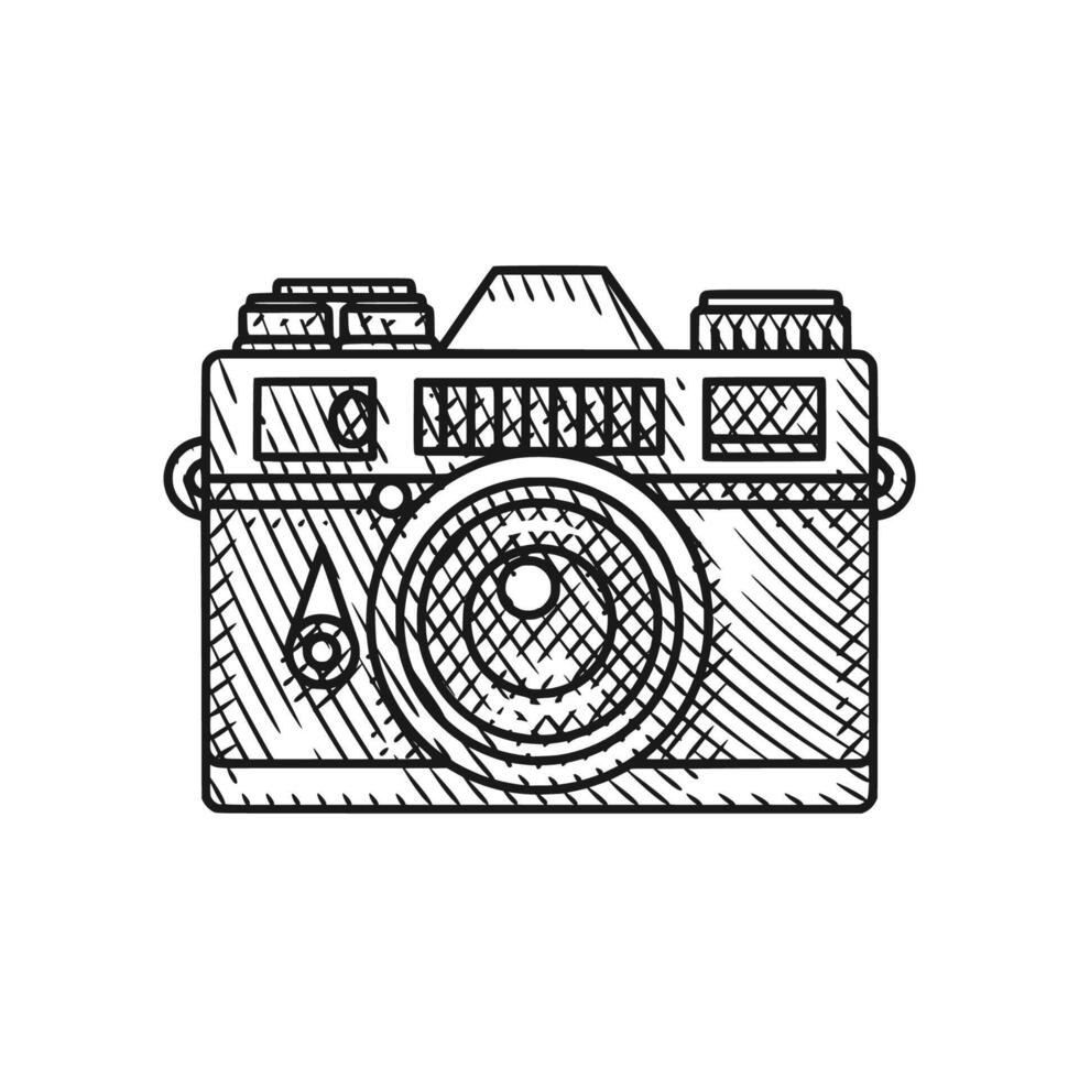 Retro Style Camera Engraving Line Art vector