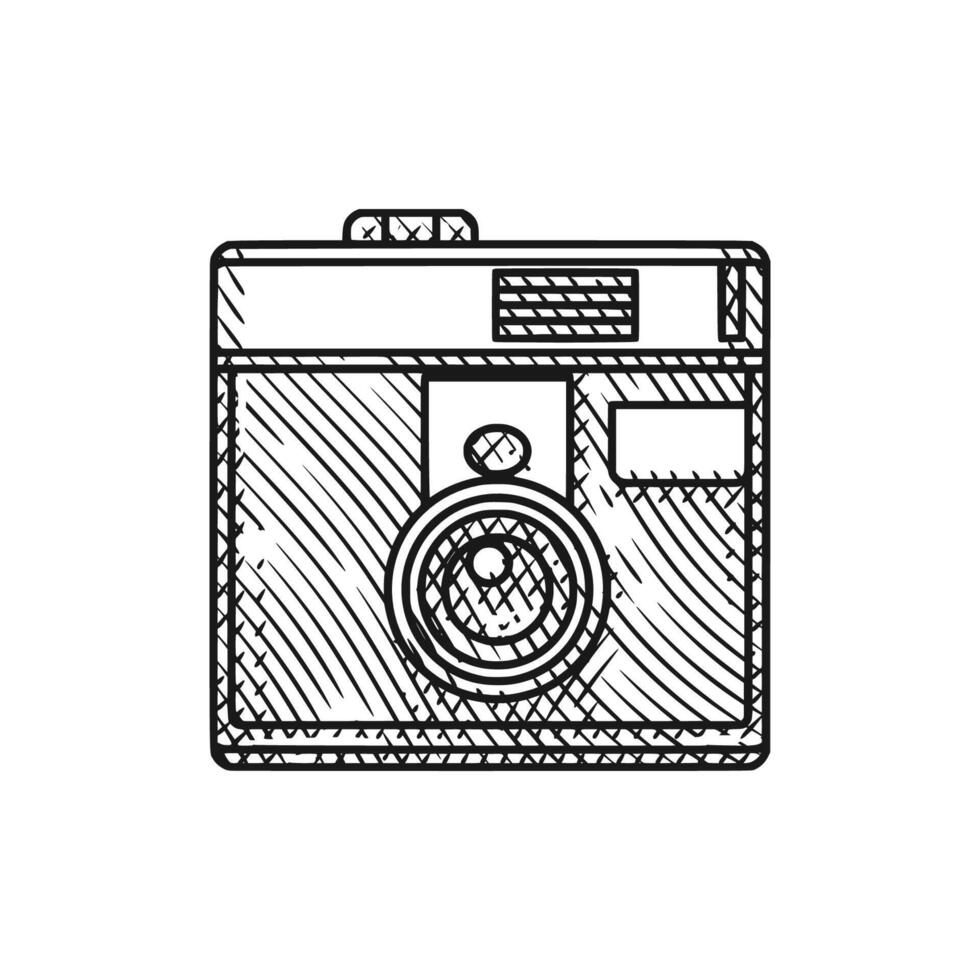 Retro Camera Engraving Style Line Art vector